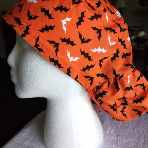 Tiny Halloween Bats on Unisex Surgical Scrub Hat with Sweat Band for Long Hair