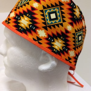 Bright, Bold Geometric Pattern Surgical Scrub Hat for Short Hair