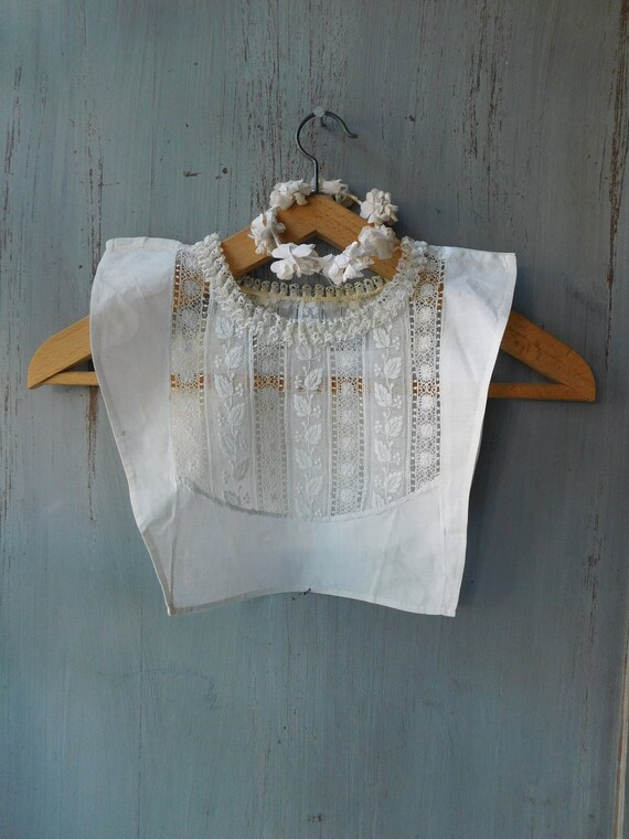 Antique handmade linen and lace bodice, Childs emb