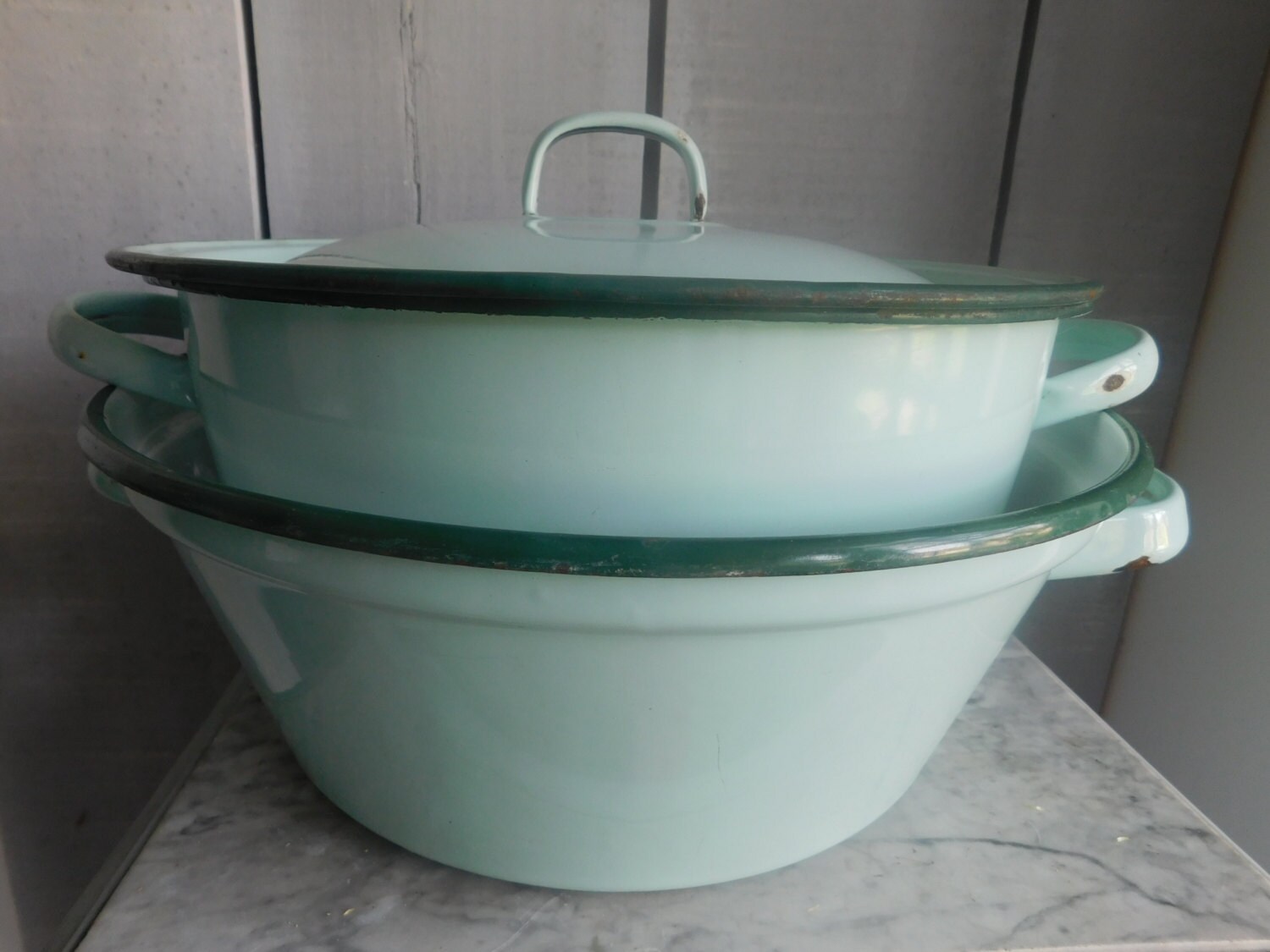 Enamel cooking pots 2 large French vintage enamel pans Etsy