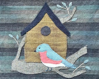 Bluebird at Home: patrón de aplique de lana (14 x 15")
