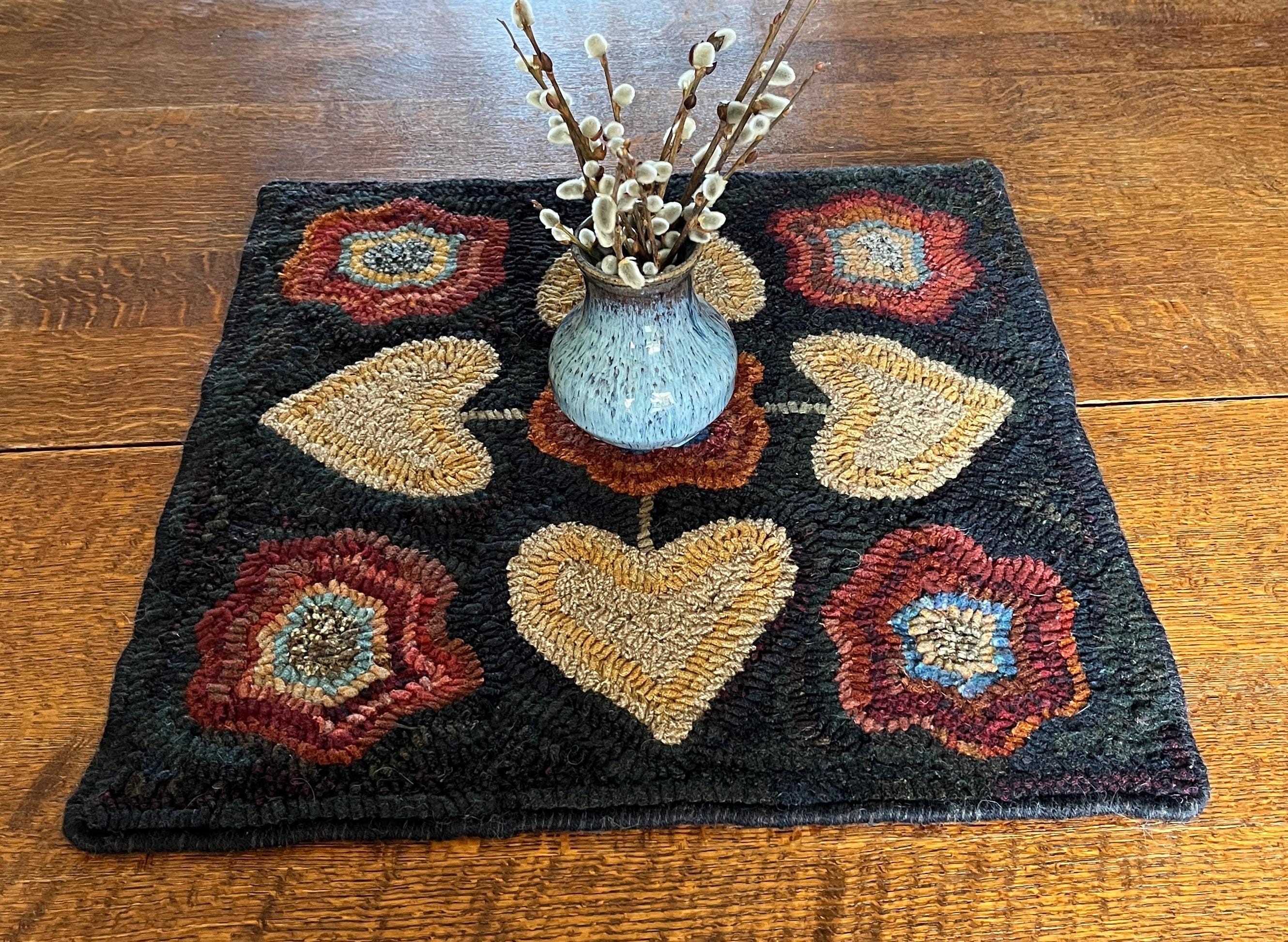 PATTERN for Rug Hooking - Drawn on Primitive Linen Hearts & Flowers (20 ...