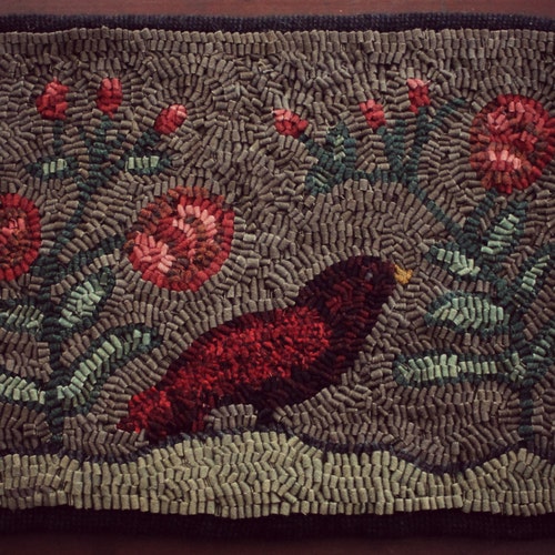 Red Bird Primitive Rug Hooking Pattern 12 X 18 Etsy