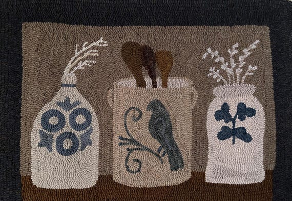 Antique Crocks- Primitive Rug Hooking Pattern (23" x 33-1/2")
