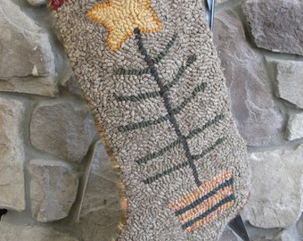 PATTERN for Rug Hooking Charlie Stocking- Hand drawn on Primitive Rug Hooking Pattern Linen (22" x 13") Christmas