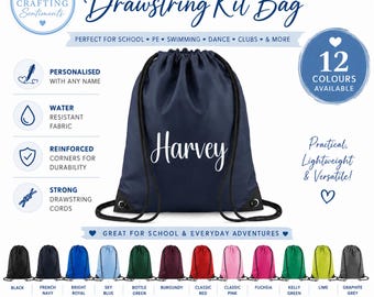 Personalised PE Bag | Personalised Drawstring Gym Bag | Childrens PE Kit Bag | School Swimming Dance Football Nursery Bag | Custom Name Gift