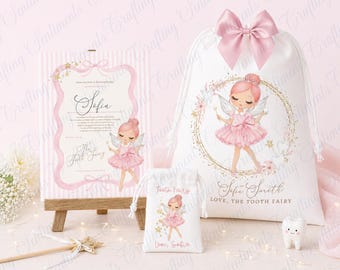 Personalised Girl's Tooth Fairy Certificate, Tooth Bag and Gift Bag Set
