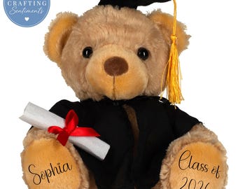 Personalized Graduation Teddy Bear with Scroll & Mortarboard