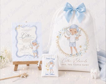 Personalised Boy's Tooth Fairy Certificate, Tooth Bag and Gift Bag Set