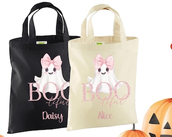 Personalized Halloween Ghost Tote Bag – "Boo-tiful" Trick or Treat Bag
