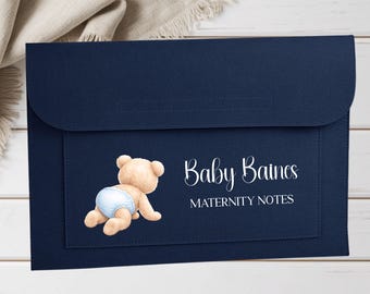 Personalised Maternity Notes Folder | Baby Bear Pregnancy Notes Holder | IVF Journey Folder | Baby Shower Gift | NHS Notes Case