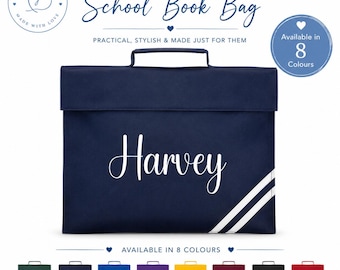 Personalised Classic School Book Bag – Reflective, Padded Handle – Custom Name School Bag – Back to School Gift