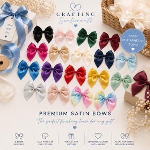 Pre Tied Satin Ribbon Bows | Self Adhesive Gift Bows | 10cm Stick On Bows for Gift Wrapping, Hampers, Weddings & Crafts