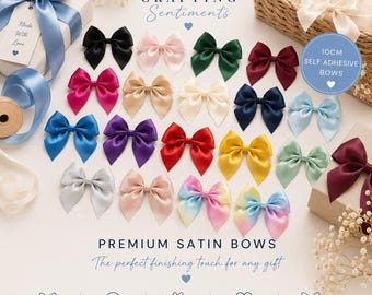 Pre Tied Satin Ribbon Bows | Self Adhesive Gift Bows | 10cm Stick On Bows for Gift Wrapping, Hampers, Weddings & Crafts
