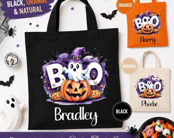 Personalised Halloween Ghost Trick Or Treat Bag | Cute BOO Pumpkin Tote Bag | Reusable Halloween Sweet Tote Bag For Kids
