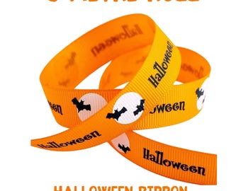 5 Metre Roll Halloween Ribbon 16mm Grosgrain Ribbon Orange Bat Ribbon Halloween Craft Supplies Gift Wrapping Ribbon Sewing Ribbon