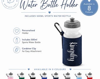 Personalised Water Bottle & Holder | Custom Name | 500ml BPA Free Sports Bottle | School Water Bottle | Back to School | Kids Gift