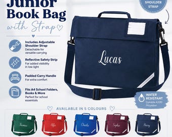 Personalised Junior Book Bag with Strap | Custom Name | School Book Bag | School Folder Bag | Back to School