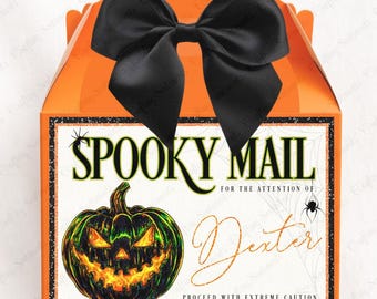 Personalized Halloween Treat Box: Spooky Mail Pumpkin Gift with Black Bow
