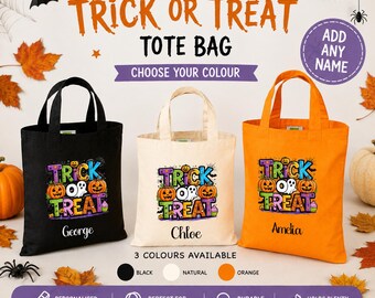 Personalised Trick or Treat Bag, Halloween Bag with Name, Custom Halloween Tote, Kids Trick or Treat Bag, Halloween Gift for Child