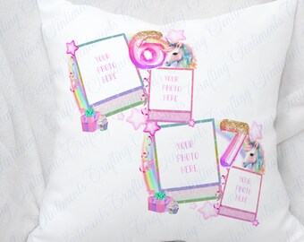 Personalised Unicorn Photo Cushion | Custom Name Age Pillow for Girls