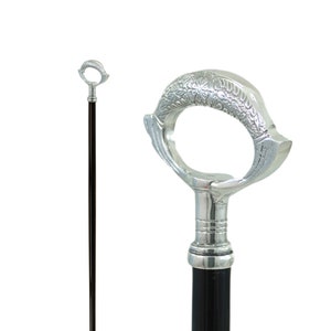 CAVAGNINI Italy - Elegant Walking Stick in Black and Colored Wood with Pewter Handle - LIberty Model