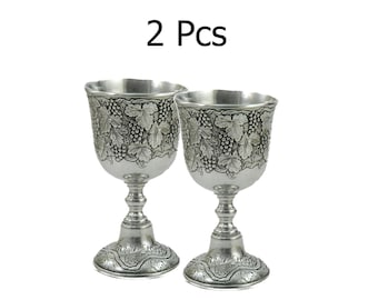 Set 2 Vintage grape wine Goblet metal pewter chiseled glass handmade in Italy Cavagnini