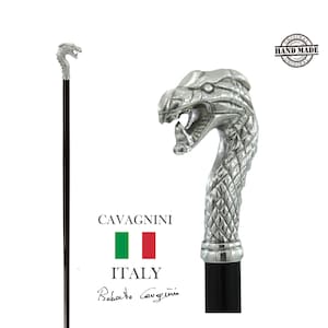CAVAGNINI  -  Walking Cane wooden Pewter Custom  - Dragon - Elegant Ergonimic wood  Men And Woman HandMade in Italy Elegant Ergonomic Italy