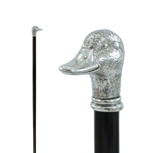 Pewter walking stick, gift for ceremony, duck handle, customizable with engraving, handmade in Italy