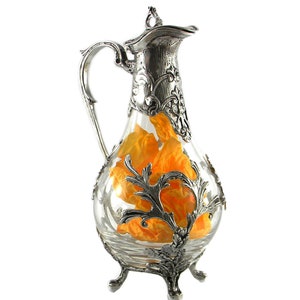 Bouteille raffinée, verseuse, en italien art nouveau verre de style et d'étain. modèle exclusif image 2