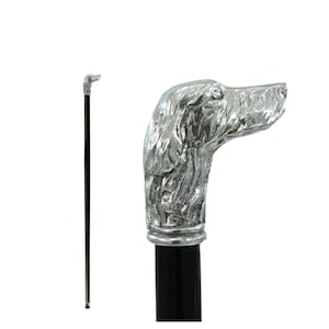 Pewter walking stick, setter dog handle, gift for ceremony, customizable with engraving
