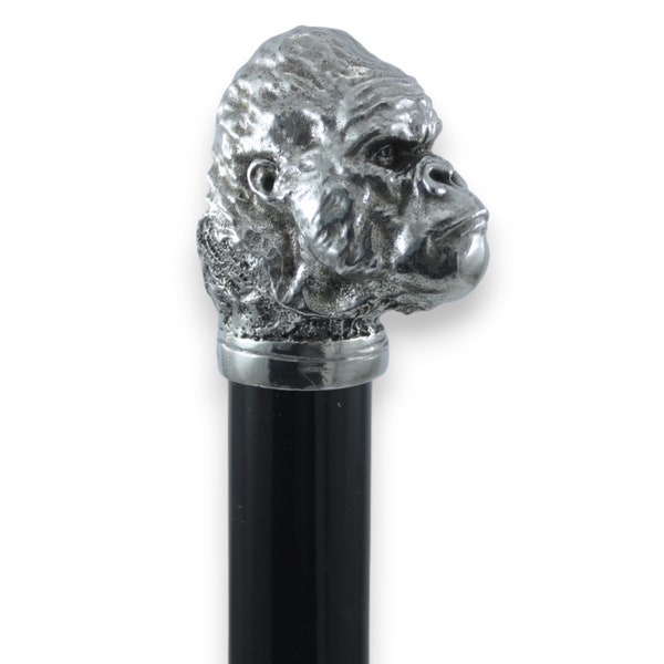 Personalized Walking Stick for Men and Women - Elegant Accessory in Wood and Pewter - Gorilla Model