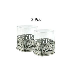 Square pewter glasses. Set of 2 glasses in pewter and glass, handmade in Italy, customizable by Cavagnini