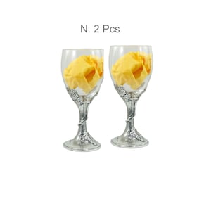 Goblet for Thanksgiving table in pewter and glass. Stem reason grapes