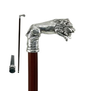 CAVAGNINI -Walking Stick Wooden Pewter Custom -Gift Gentlemens Lion-Elegant wood  Men And Woman HandMade Walking Canes in Italy
