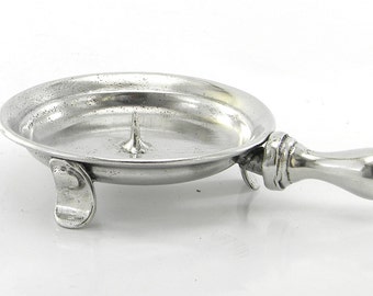 Candle holder, with ring in polished pewter. Made in Italy, craftsmanship