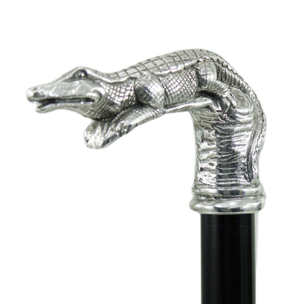 Elegant and sturdy walking stick, crocodile knob, customizable in color, length, tip, handmade in Italy