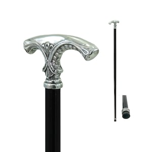 Pewter walking stick, solid and elegant, 2 ply handle, customizable with engraving, Christmas gift for grandparents