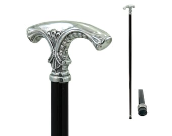 Pewter walking stick, solid and elegant, 2 ply handle, customizable with engraving, Christmas gift for grandparents