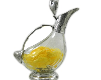 wine Decanter jug in pewter and glass. height 29 cm.per wine