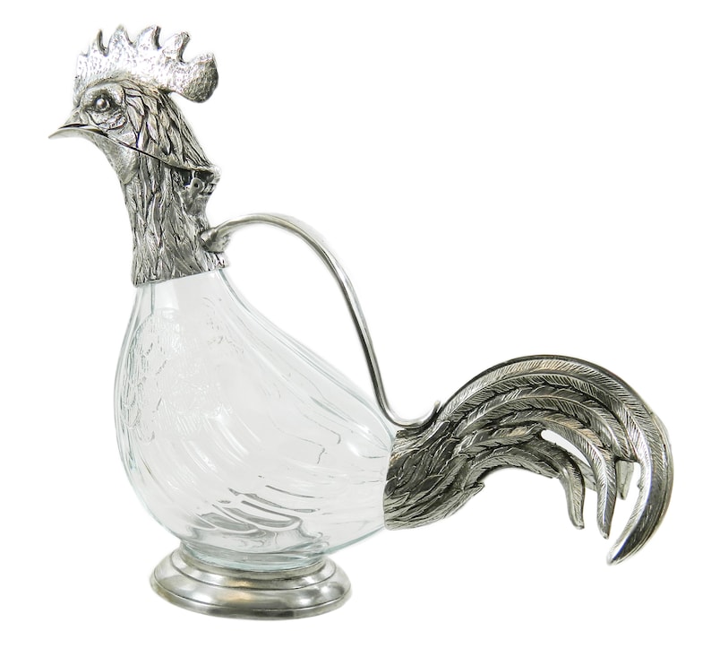 Beautiful Pewter and Glass Rooster Decanter Bottle for Wine Etsy