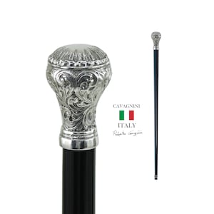 CAVAGNINI  -  Walking Stick Wooden Pewter -  Elegant Ergonimic Handle  Men And Woman HandMade in Italy Custom Canes Ceremony Elegant