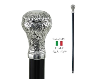 CAVAGNINI  -  Walking Stick Wooden Pewter -  Elegant Ergonimic Handle  Men And Woman HandMade in Italy Custom Canes Ceremony Elegant