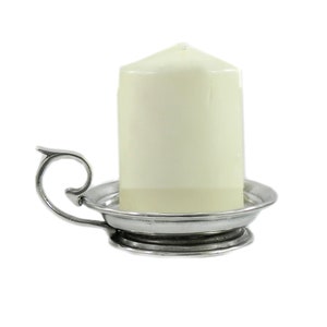 Candle holder, with ring in polished pewter. Made in Italy, craftsmanship