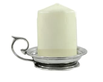 Candle holder, with ring in polished pewter. Made in Italy, craftsmanship