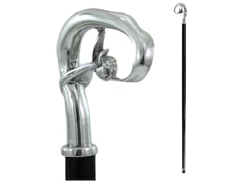 CAVAGNINI  -  Walking Cane wooden Pewter Elegant Ergonimic Handle  Men And Woman HandMade in Italy Walking Stick Liberty
