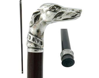 Handcrafted Italian Walking Stick | Pewter Greyhound Handle | Custom Engraving | Luxury Gift for Men and Women | Made in Italy by Cavagnini