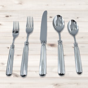 Cavagnini set of 5 elegant personalized pewter and 18/10 stainless steel cutlery handmade in Italy