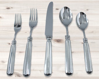 Cavagnini set of 5 cutlery in pewter and 18/10 stainless steel, elegant, personalized, handmade in Italy, artisanal