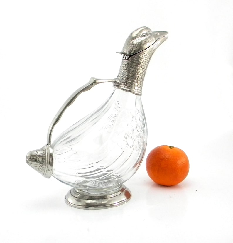 Wine Decanter Jug in Pewter and Glass. Height 29 Cm.per Wine Etsy